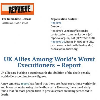 “ريبريف”: حلفاء بريطانيا من بين أسوأ دول العالم في تنفيذ احكام الإعدام