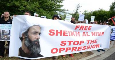 مظاهرة حاشدة أمام السفارة السعودية بأستراليا للمطالبة بالإفراج عن الشيخ النمر