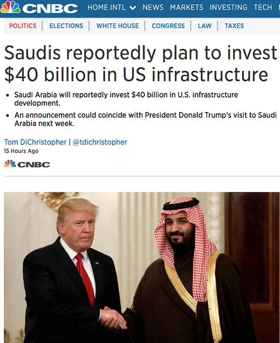 شبكة (CNBC) الإخبارية: السعودية تستثمر 40 مليار دولار لتطوير البنية التحتية الأمريكية!