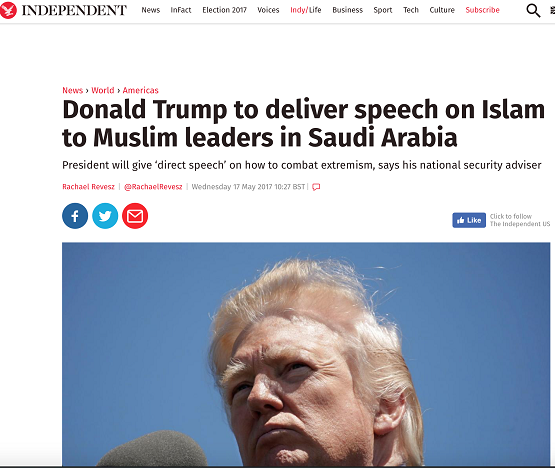 “الإندبندنت”: دونالد ترامب سيلقي محاضرة عن الإسلام على مسامع القادة المسلمين في السعودية!