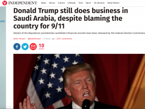 إندبندنت: “ترامب” يواصل أعماله التجارية في السعودية برغم إلقاءه اللوم عليها في احداث 11 سبتمبر