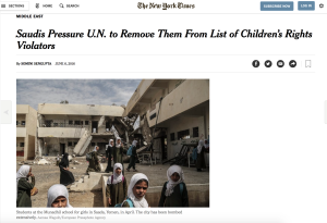 صحيفة نيويورك تايمز: ضغوط سعودية أدّت الى حذف اسمها من لائحة منتهكي حقوق الأطفال