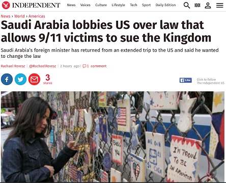 “صحيفة الإندبندنت”: السعودية تضغط على الولايات المتحدة من أجل تغيير قانون “جاستا”