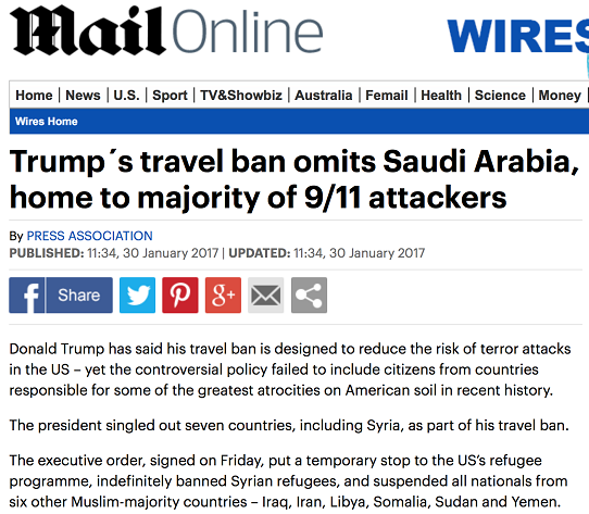 ”ديلي ميل”: الحظر الأمريكي استثنى السعودية, موطن معظم منفّذي هجمات 11 سبتمبر